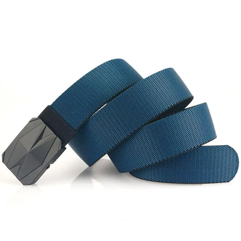 Blue fabric sultan belt with geometric buckle featured in Sultan Belt Set in Blue and Black