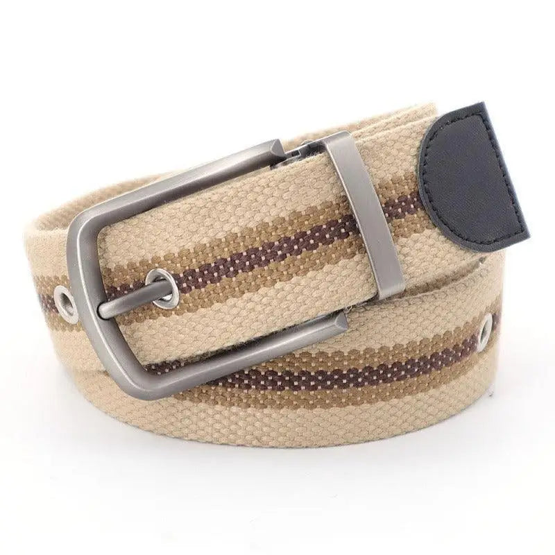Bakaa Canvas Belt Set with Metal Buckles showcasing striped design for casual style