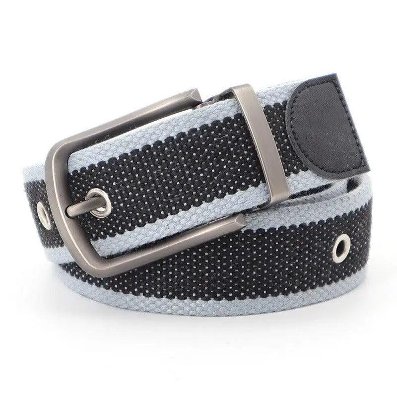 Bakaa Canvas Belt Set with Metal Buckles for Casual Style featuring striped design