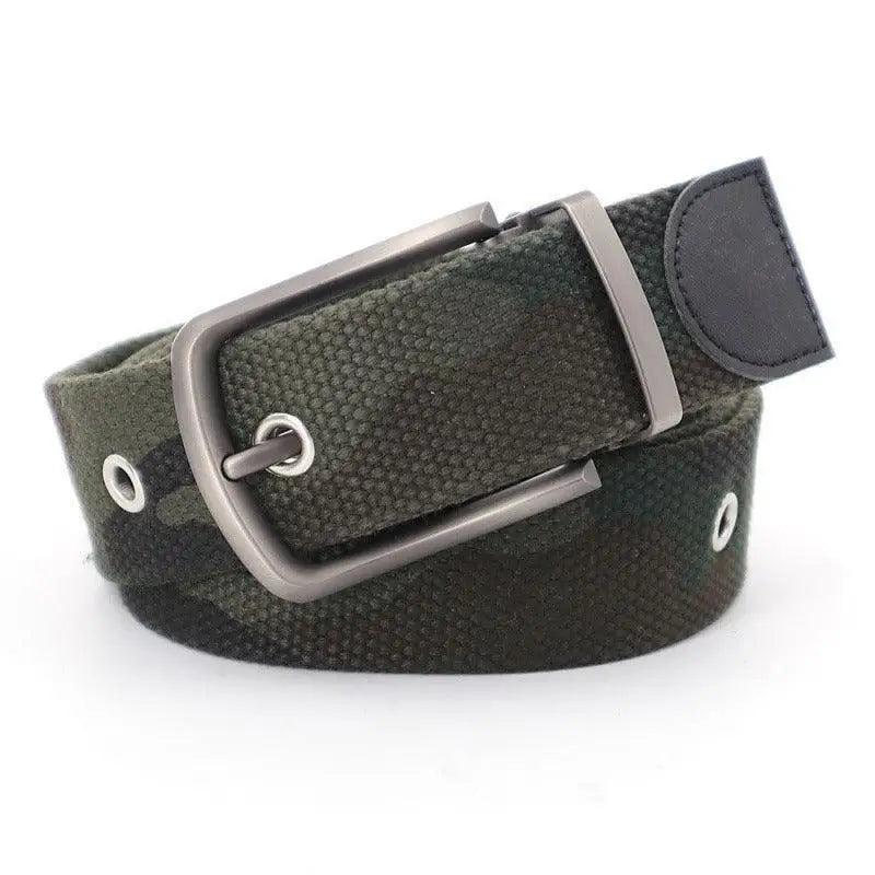 Camouflage canvas belt with metal buckle and grommets from Bakaa Canvas Belt Set