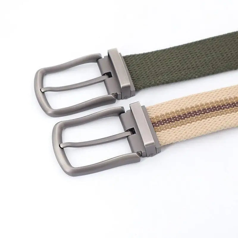 Bakaa Canvas Belt Set with Metal Buckles for Casual Style showing two canvas belts