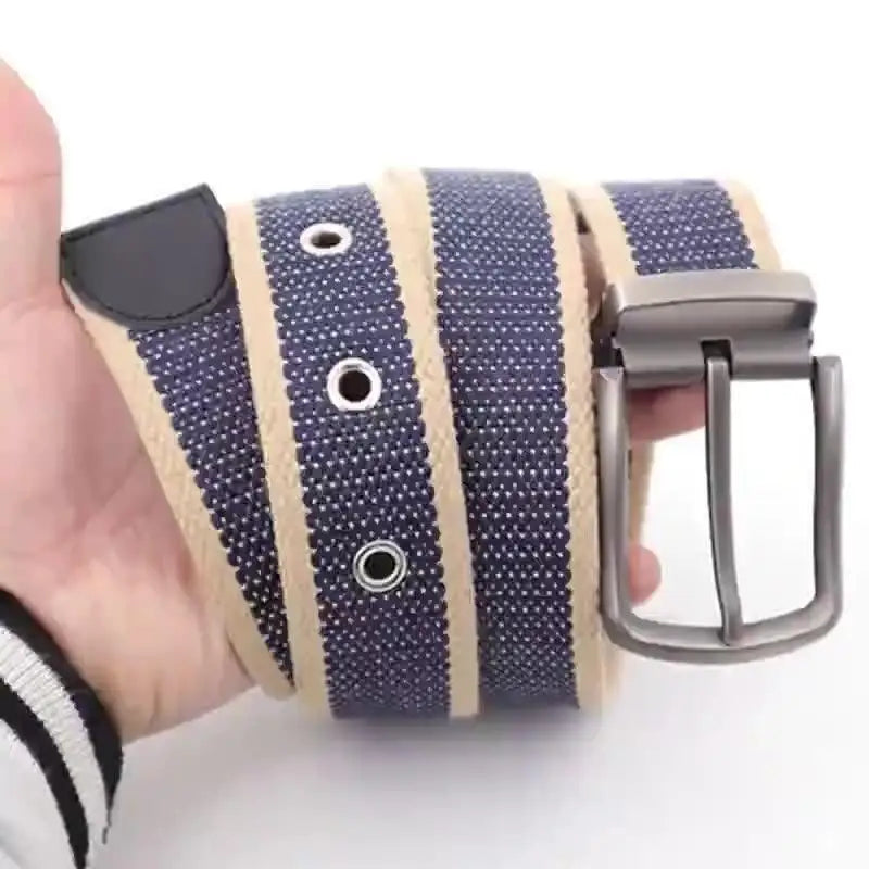 Striped bakaa canvas belt with metal buckle for casual style accessories