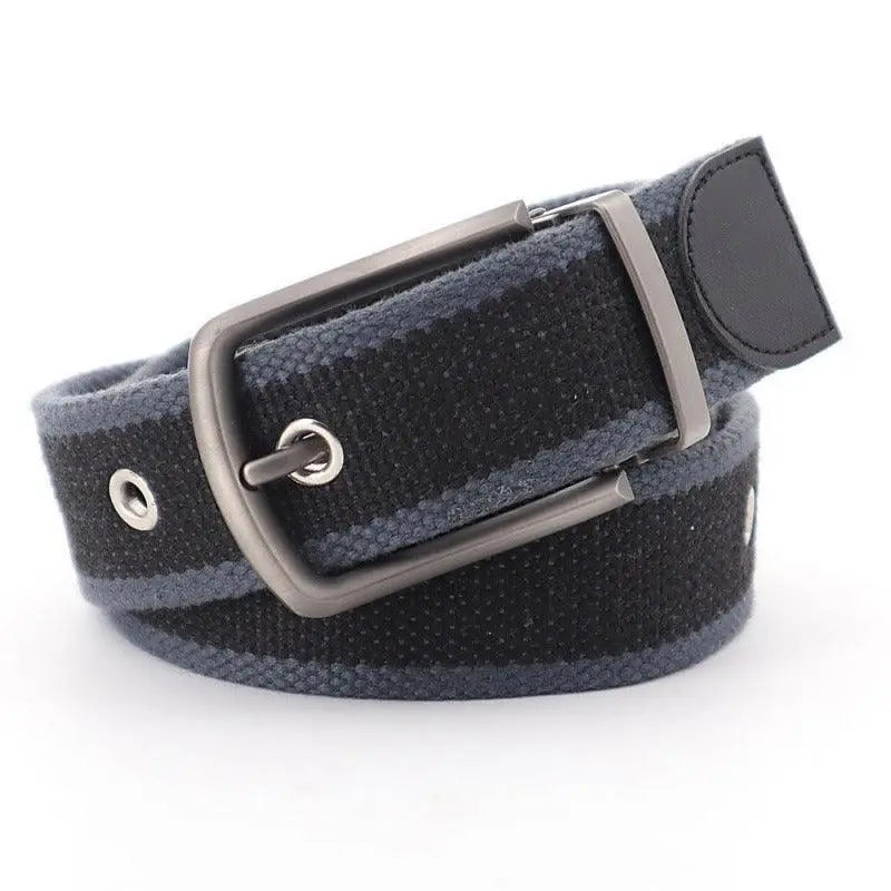 Bakaa Canvas Belt Set with Striped Canvas Belt and Metal Buckle for Casual Style