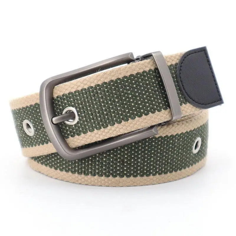 Bakaa Canvas Belt Set with Metal Buckles for Casual Style featuring striped canvas belt
