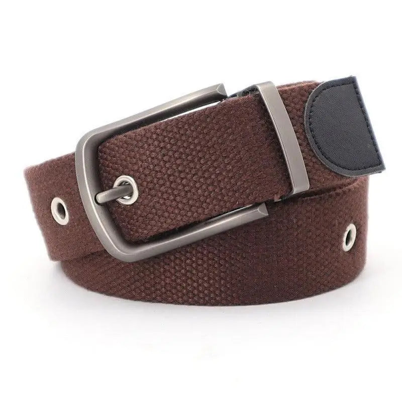 Brown canvas belt with metal buckle available in belt offers for stylish accessories