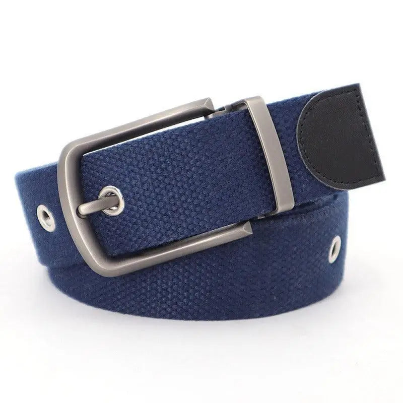 Blue canvas belt with metal buckle available in belt offers collection