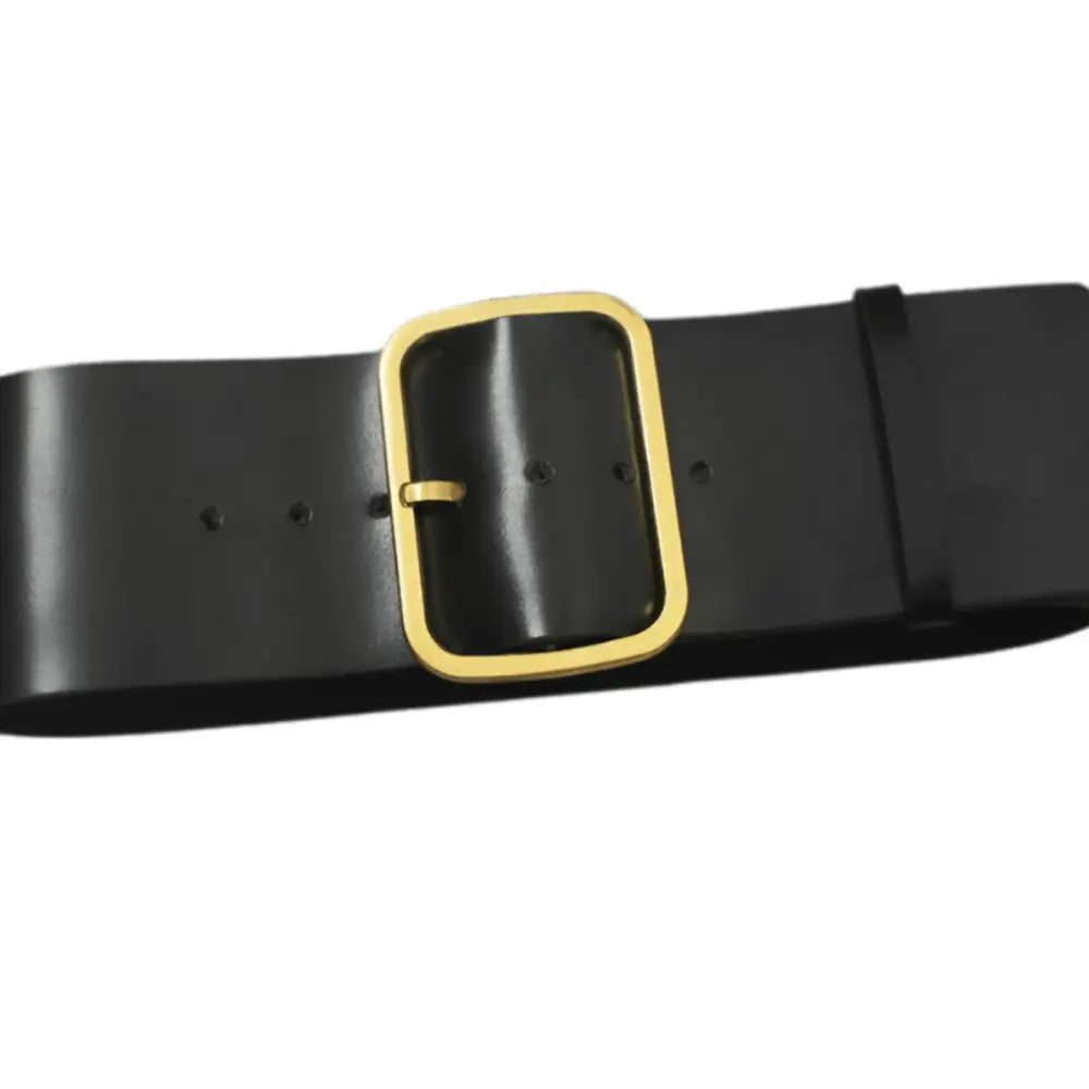 Extra large black leather belt with gold buckle for XXL sizes
