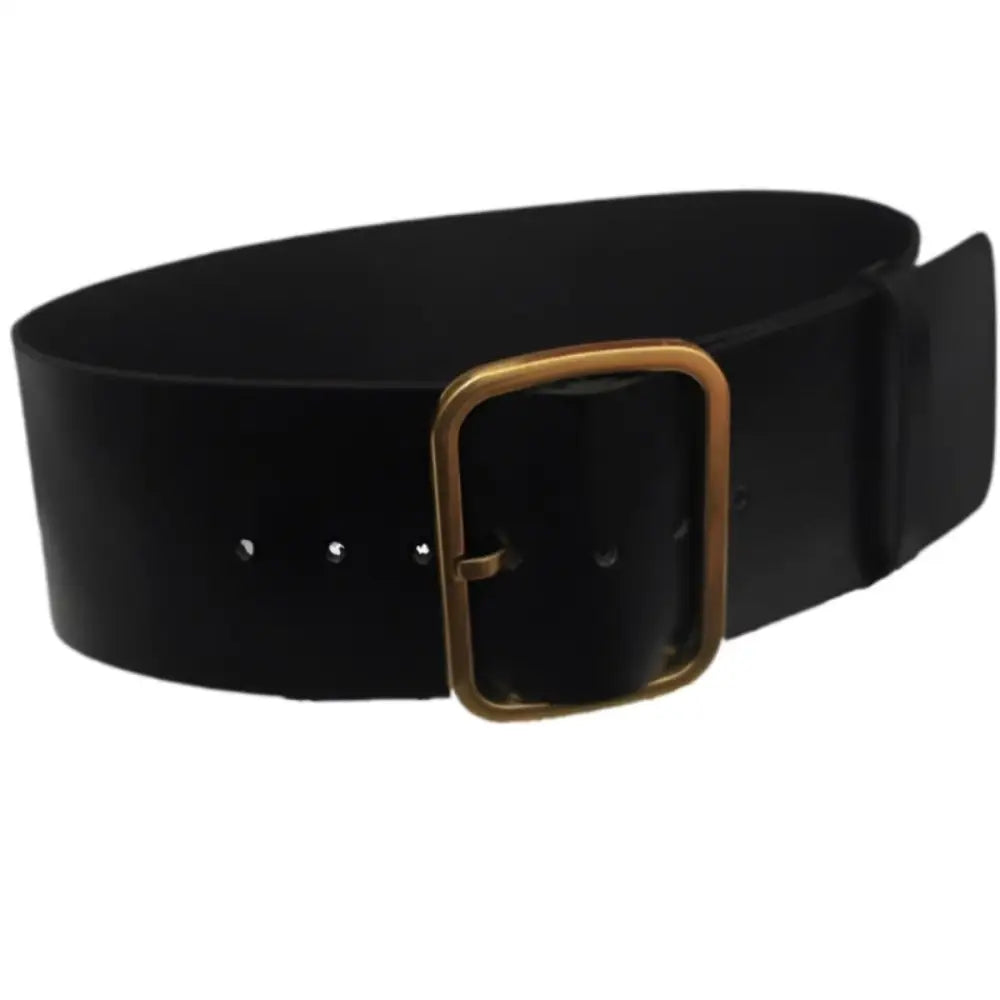 Extra Large Black Leather Belt with Gold Buckle for XXL and Large XXL Sizes