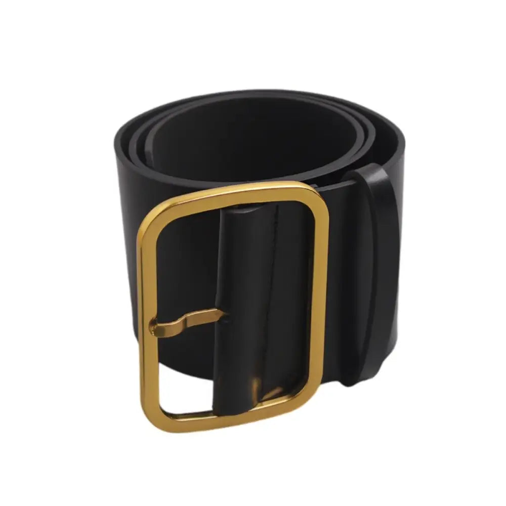 Extra large black leather belt with gold buckle for XXL sizes