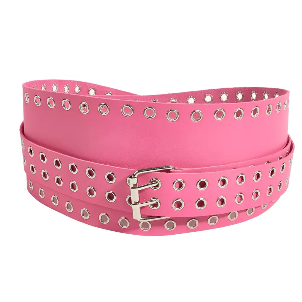 Pink grommeted belt from XXL Oriane Belt with Grommet Detailing in Leather and Fabric