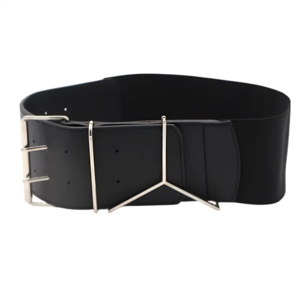 Black extra large XXL elastic belt with silver metal buckle for large waist sizes