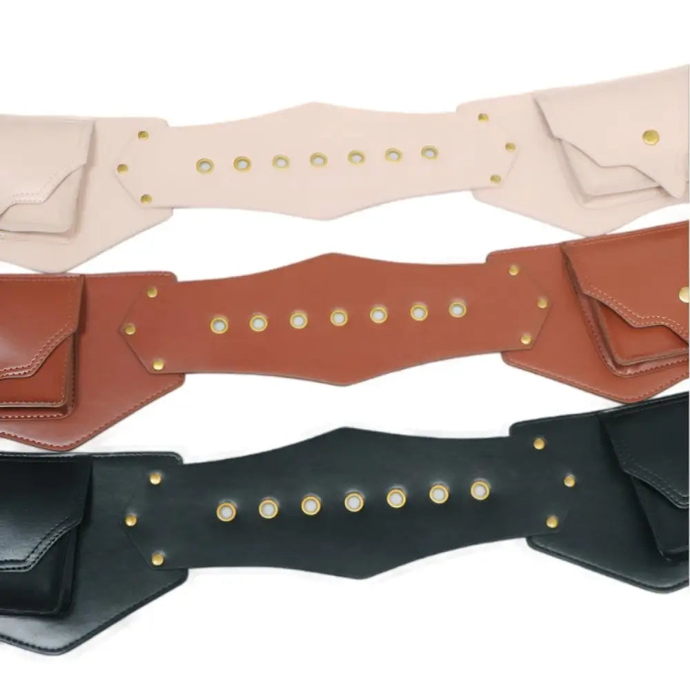 Three leather utility belts from the Faux Leather Corset and Wide Belt Collection