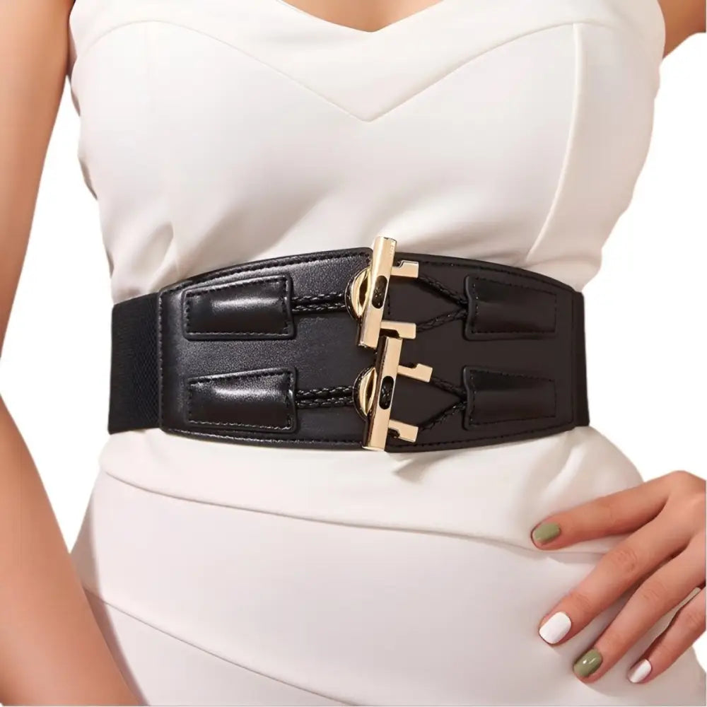 Extra large elastic waist belt with gold hardware and buckles for extra large XXL fits