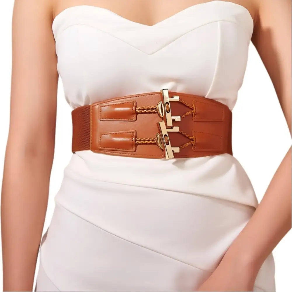 Extra large elastic waist belt with gold buckles for extra large xxl fits