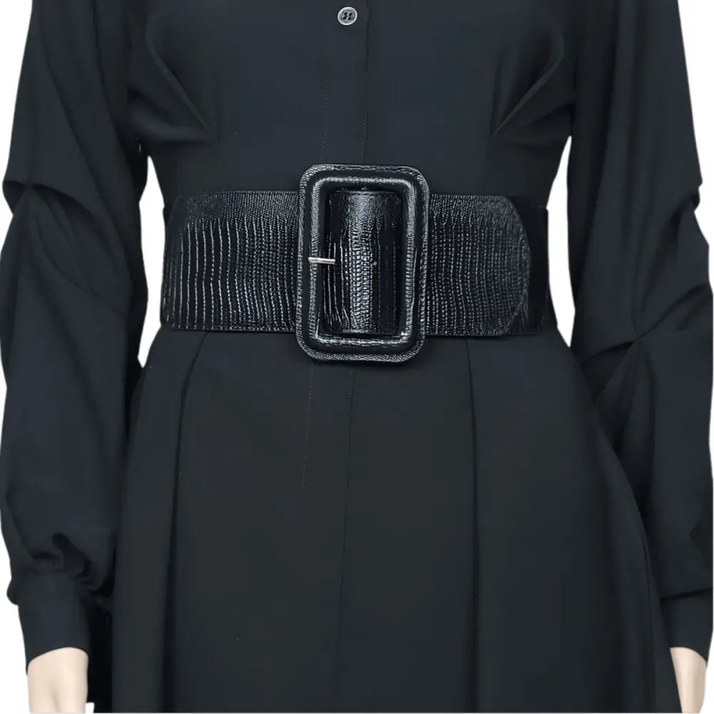 Black dress with large XXL textured wide belt for extra large sizes