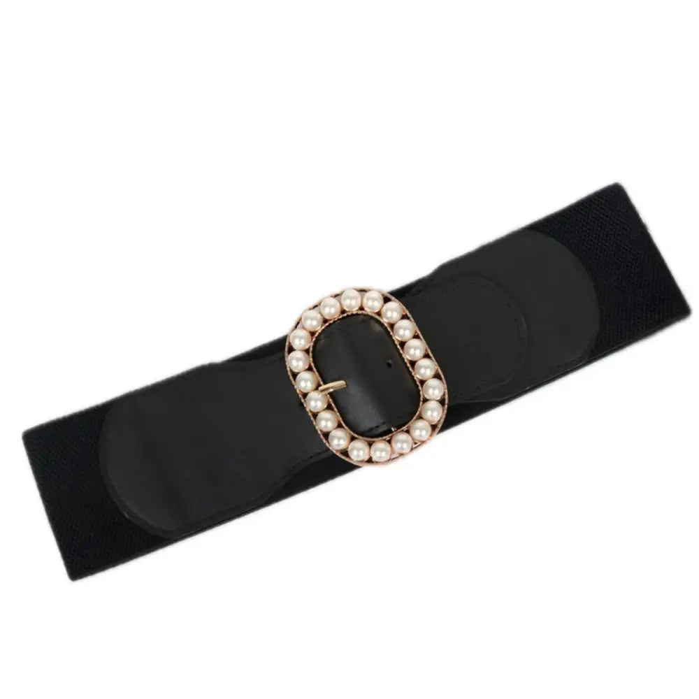 Black elastic belt with edmée pearl-filled buckle from Edmée Pearl Filled Buckle Belts