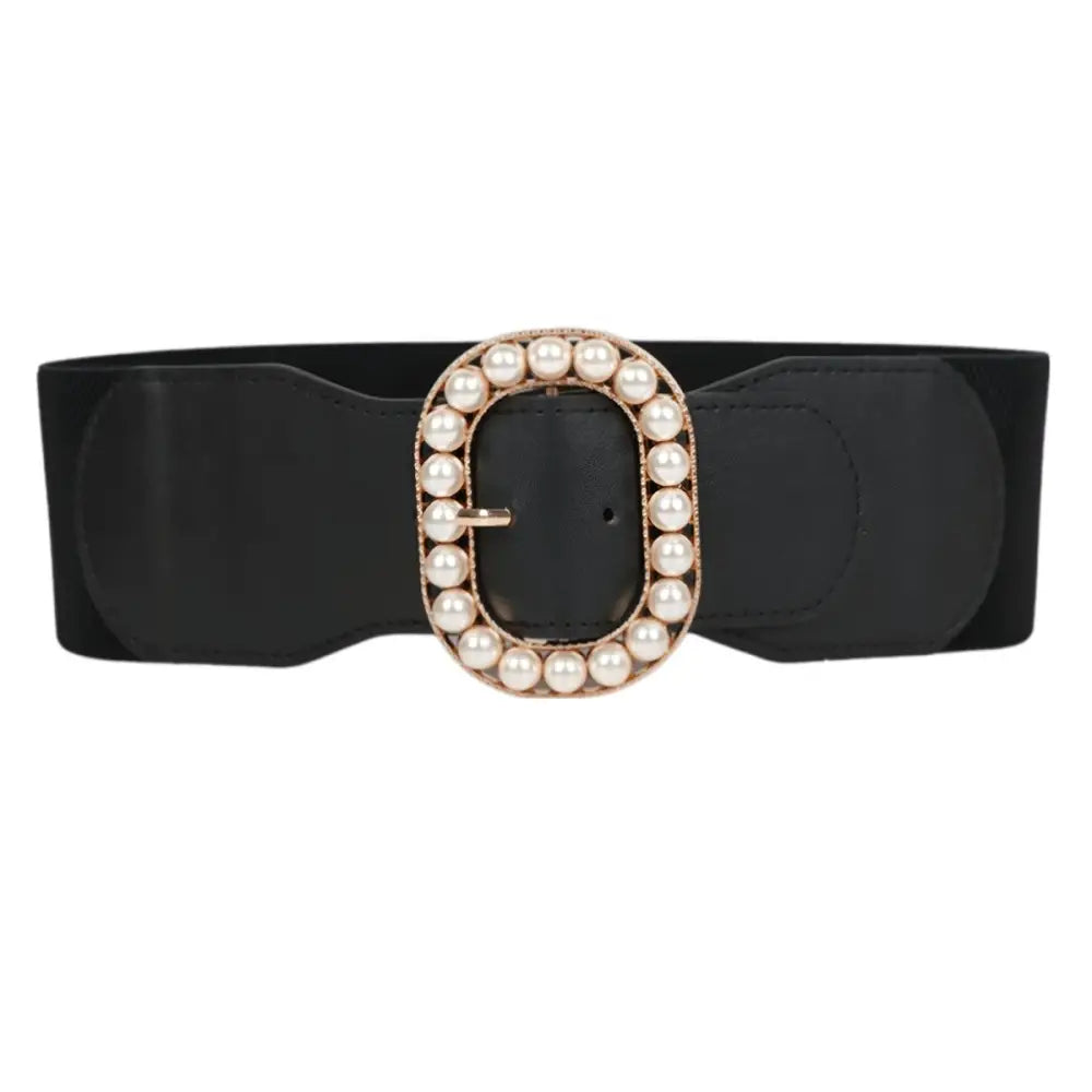Black belt featuring an Edmée Pearl-Filled Buckle in a refined design