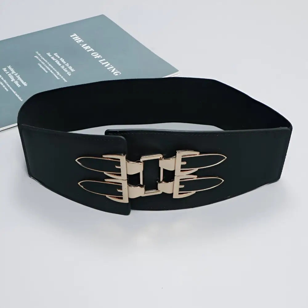 Black wide belt with gold buckle for large XXL and extra large waist sizes