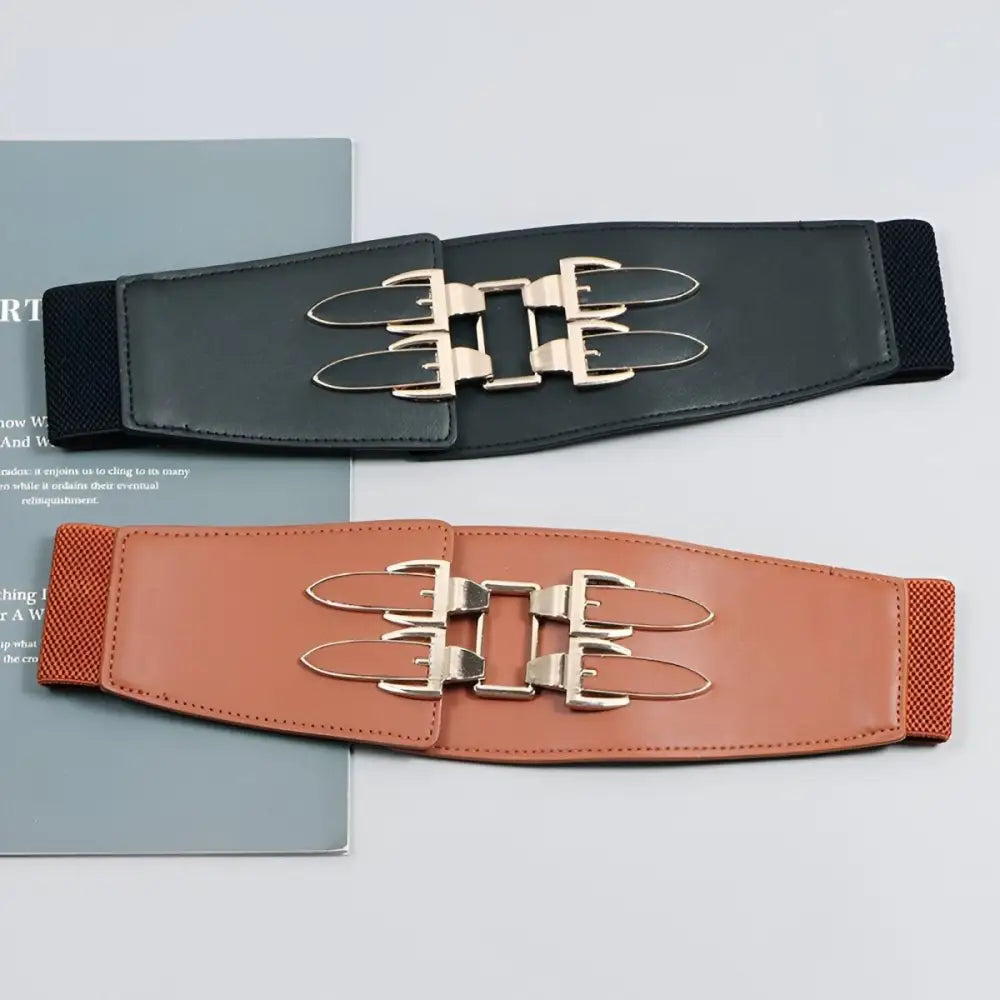 Large XXL and extra large elastic belts with gold and silver buckle details