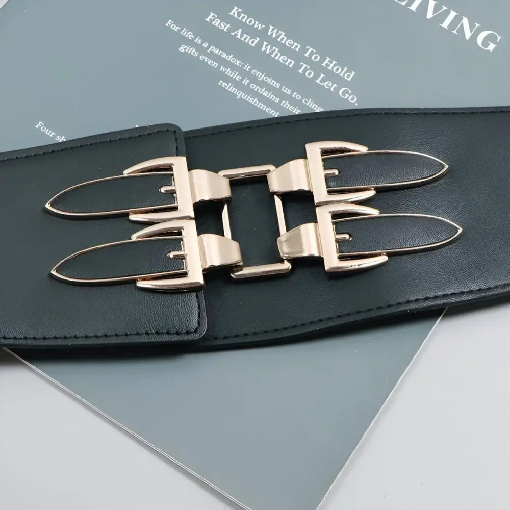 Large XXL and extra large belts with black leather and gold buckles for men