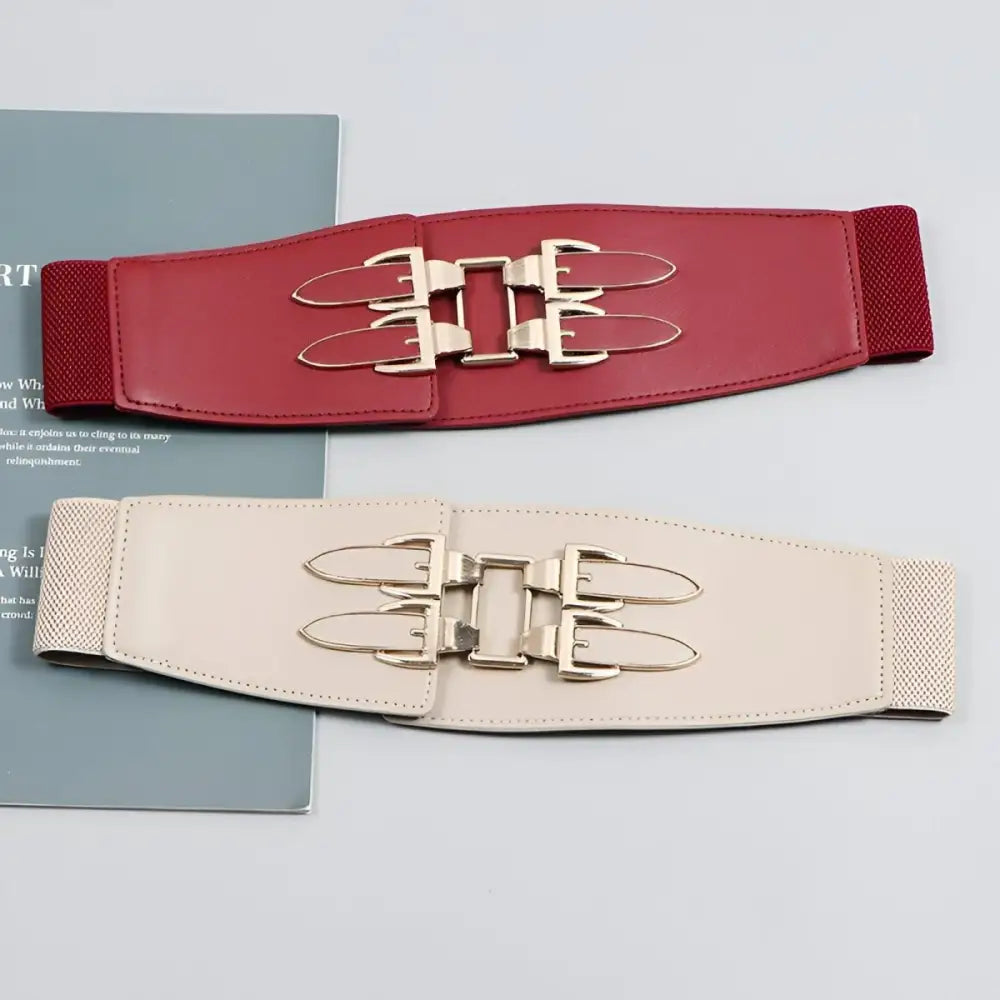 Large XXL and Extra Large Elastic Belts with Gold and Silver Buckle Details