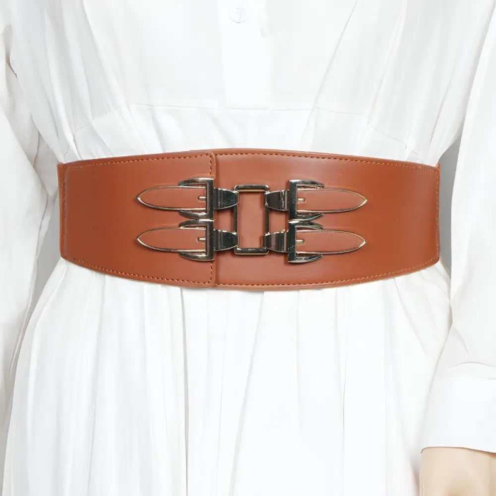 Brown corset belt with gold buckles, ideal for large XXL and extra large sizes