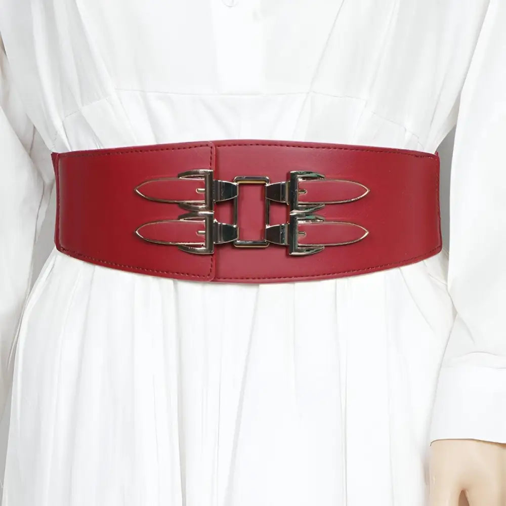 Red wide belt with gold buckle in large XXL and extra large sizes