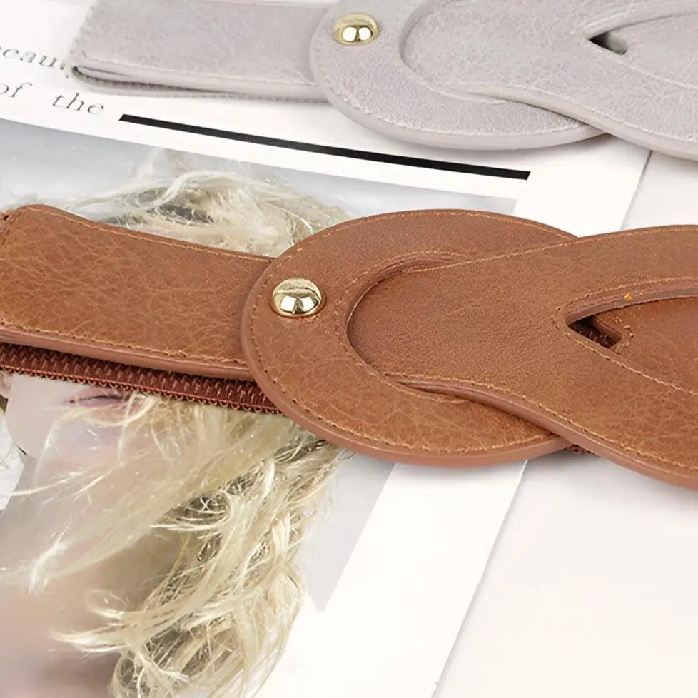 Brown and gray elastic belts from Large XXL Leather Belts with Gold and Knot Buckle options