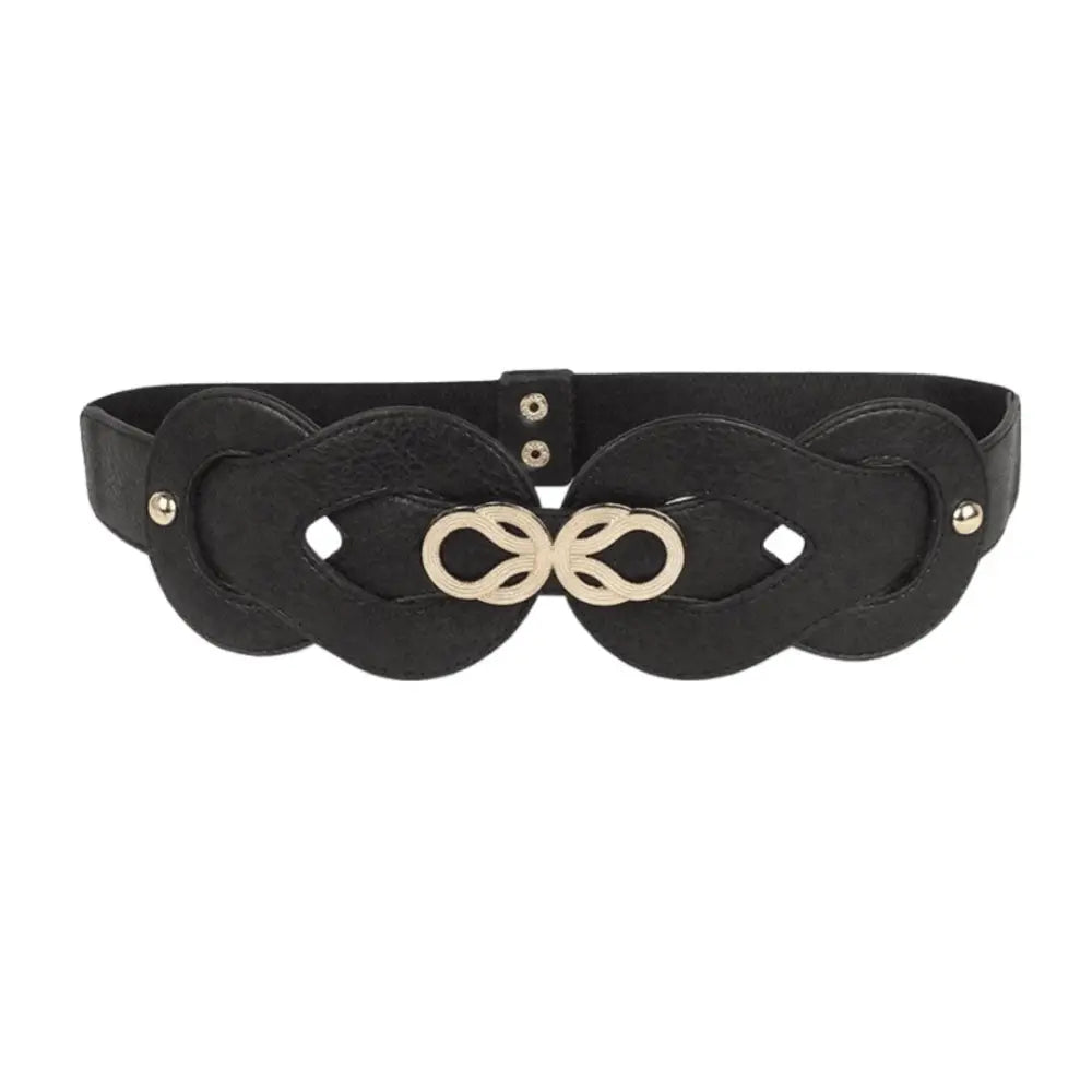 Black leather belt with decorative loops and gold infinity buckle, Large XXL size