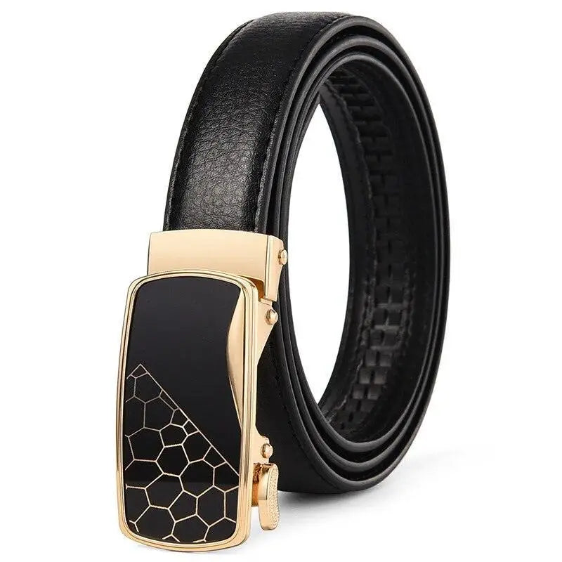 Black Leather Women’s Belt with Gold Automatic Buckle for stylish accessories