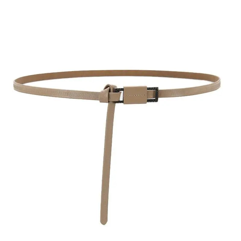 Beige leather belt with square buckle from Assorted Leather Belts with Decorative Buckles
