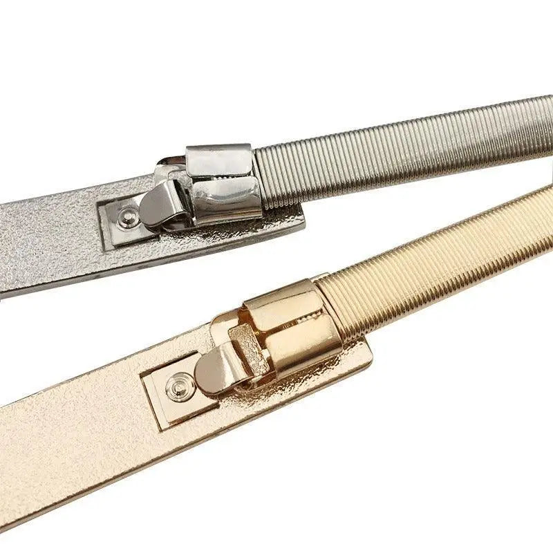 Dhoxia Slim Belt with gold and silver-toned metal buckle for elegant fit
