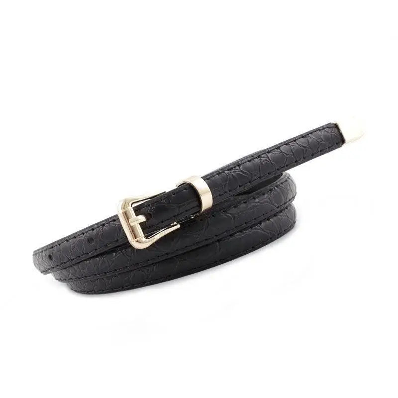 Agata belt featuring textured black faux-leather and gold buckle for stylish wear