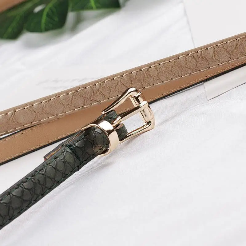 Agata Belt featuring snakeskin pattern and gold buckle for stylish accessories