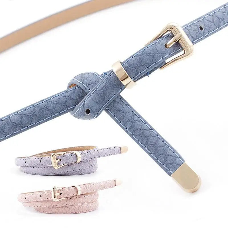 Agata Belt featuring textured design with gold or silver buckles and thin profile