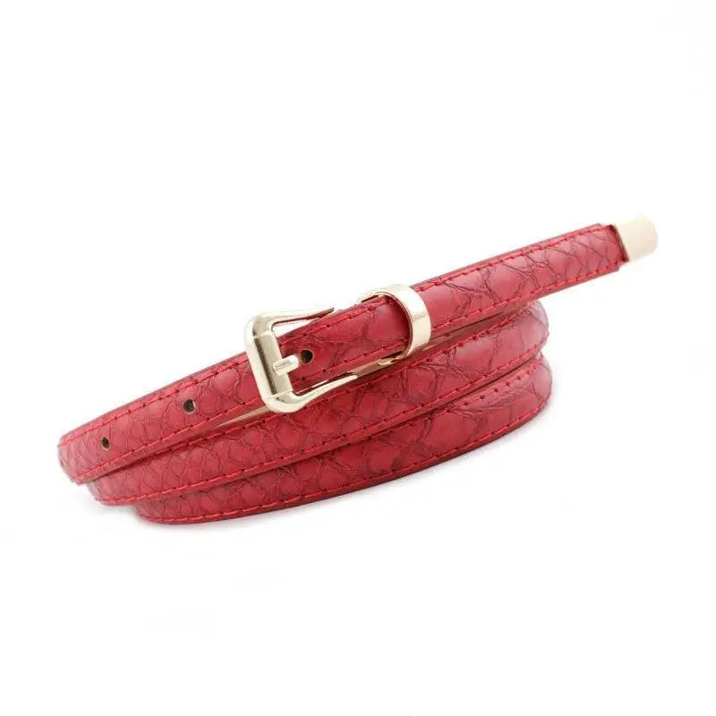 Agata Belt featuring textured red faux-crocodile design with gold buckle for stylish accessory