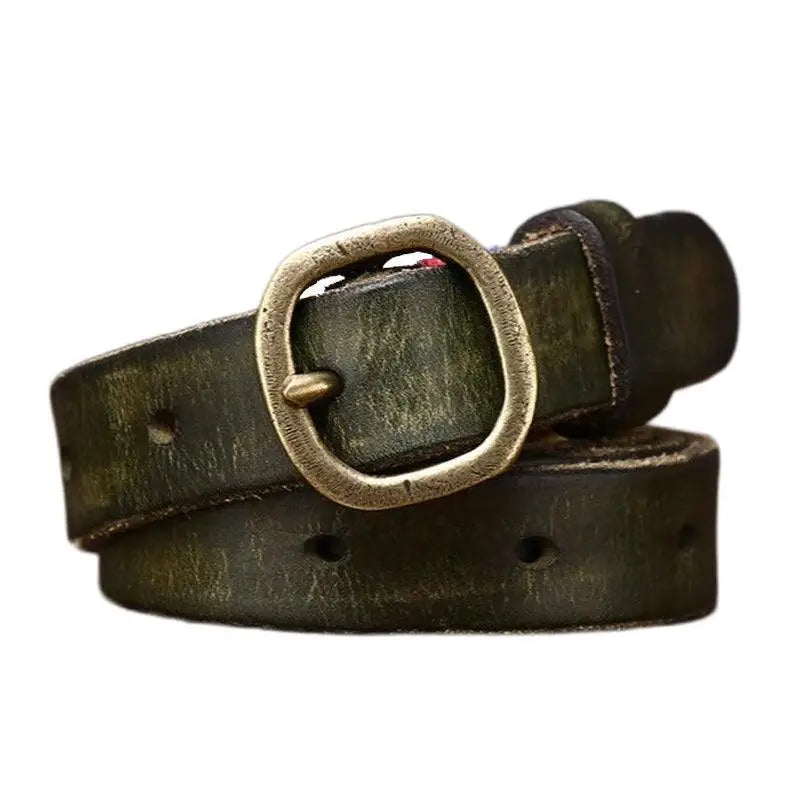 Distressed green leather belt with brass buckle from Assorted Green Leather Belts collection
