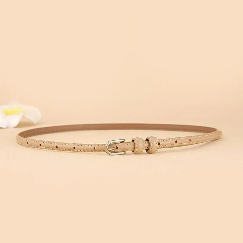 Beige Diopy Leather Belt with Silver Buckle for stylish fashion accessories