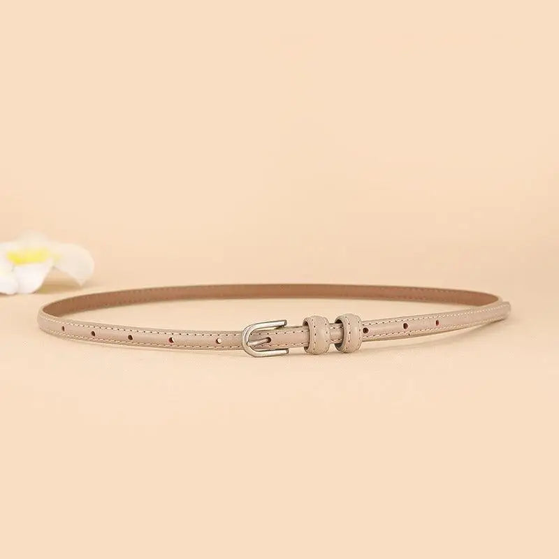 Thin beige Diopy Leather Belt with silver buckle from Diopy Leather collection