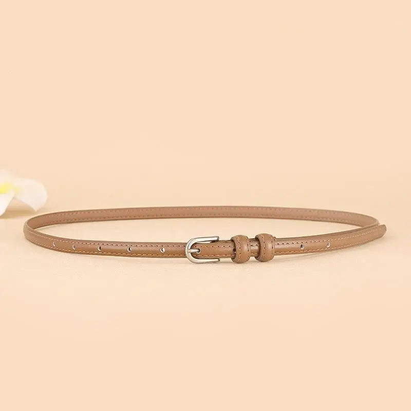 Thin brown Diopy Leather Belt with Silver Buckle from the Diopy Leather collection