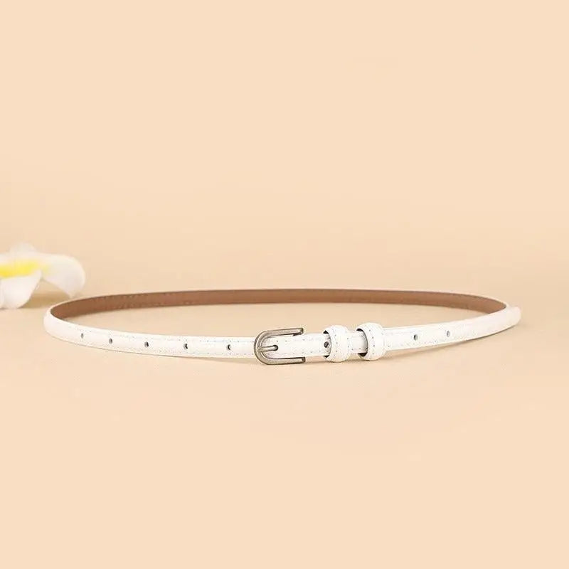 White leather belt with silver buckle from Diopy Leather Belts collection