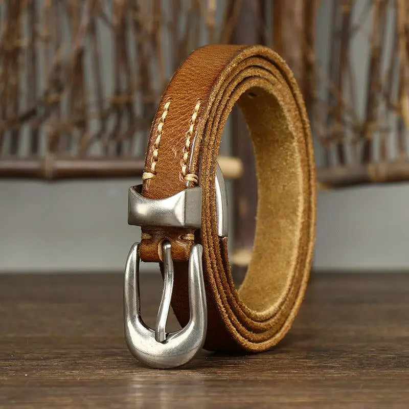 Genuine leather belt in brown with silver buckle from GENUINE LEATHER BELTS collection