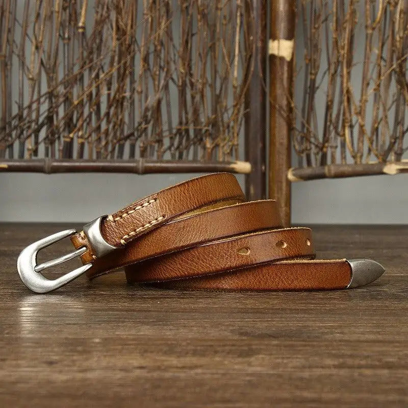 Genuine leather belt in brown with silver buckle, stylish leather belt accessory