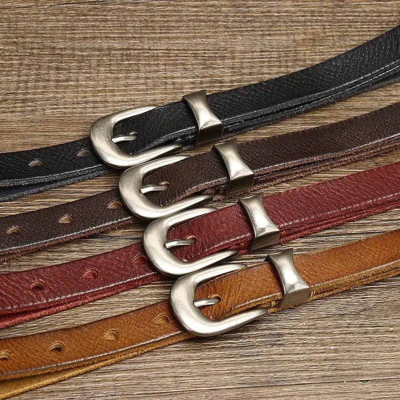 Genuine leather belts in brown, black, and red with silver buckles for stylish wear