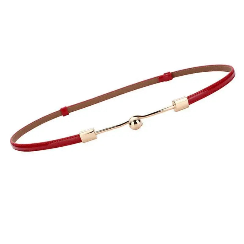 Wrona Belt with subtle sophistication featuring red leather and gold buckle hardware