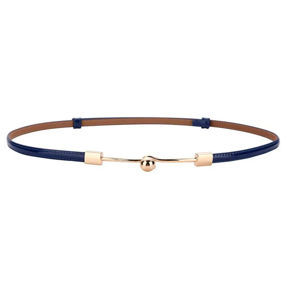 Navy blue leather Wrona Belt with gold buckle, showcasing subtle sophistication
