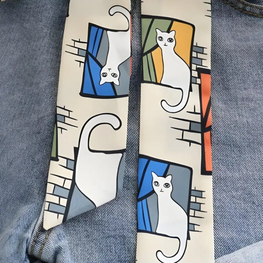 Cat-patterned Eutalia Scarf Belt for Denim Shorts showcasing stylish eutalia scarf belt design