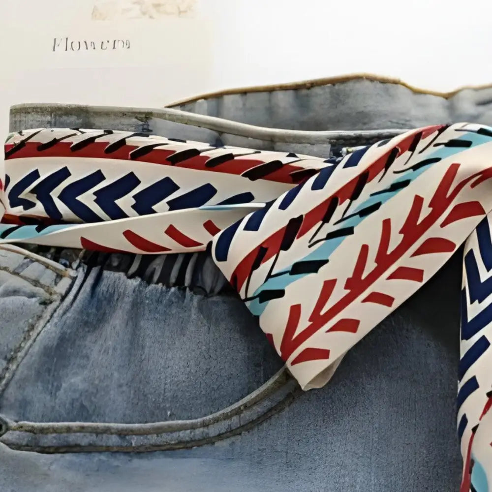 Denim shorts with patterned Molino Scarf Belt and scarf for stylish summer wear