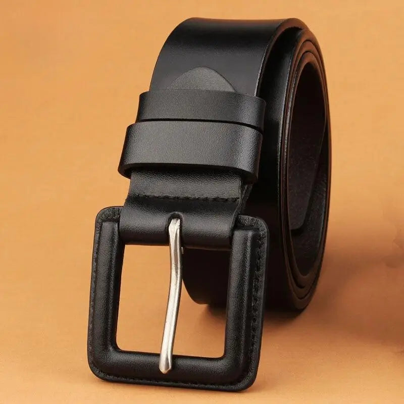 Black leather belt with silver buckle from Leather Belts with Square Buckle collection