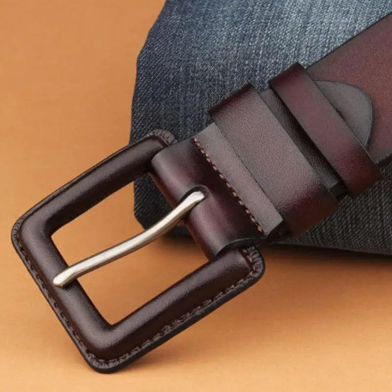 Brown leather belt with silver buckle from Leather Belts with Square Buckle collection